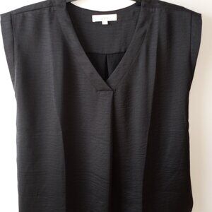 'LOFT' Petites Solid Black Cap Sleeve Faux Satin Top Size LP EUC